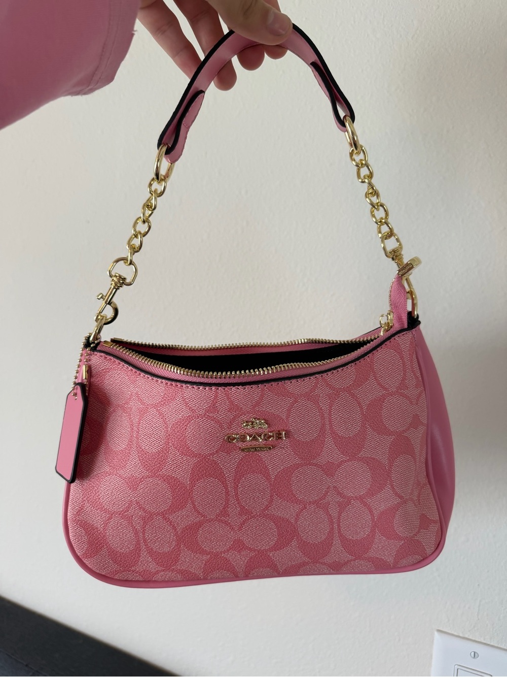 Coach Pink Signature Jacquard Chain-Handle Crossbody Bag